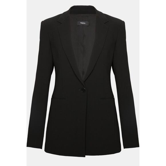 Theory Crepe Power Jacket Black Blazer Size 8 Professional Career Office - Picture 5 of 11